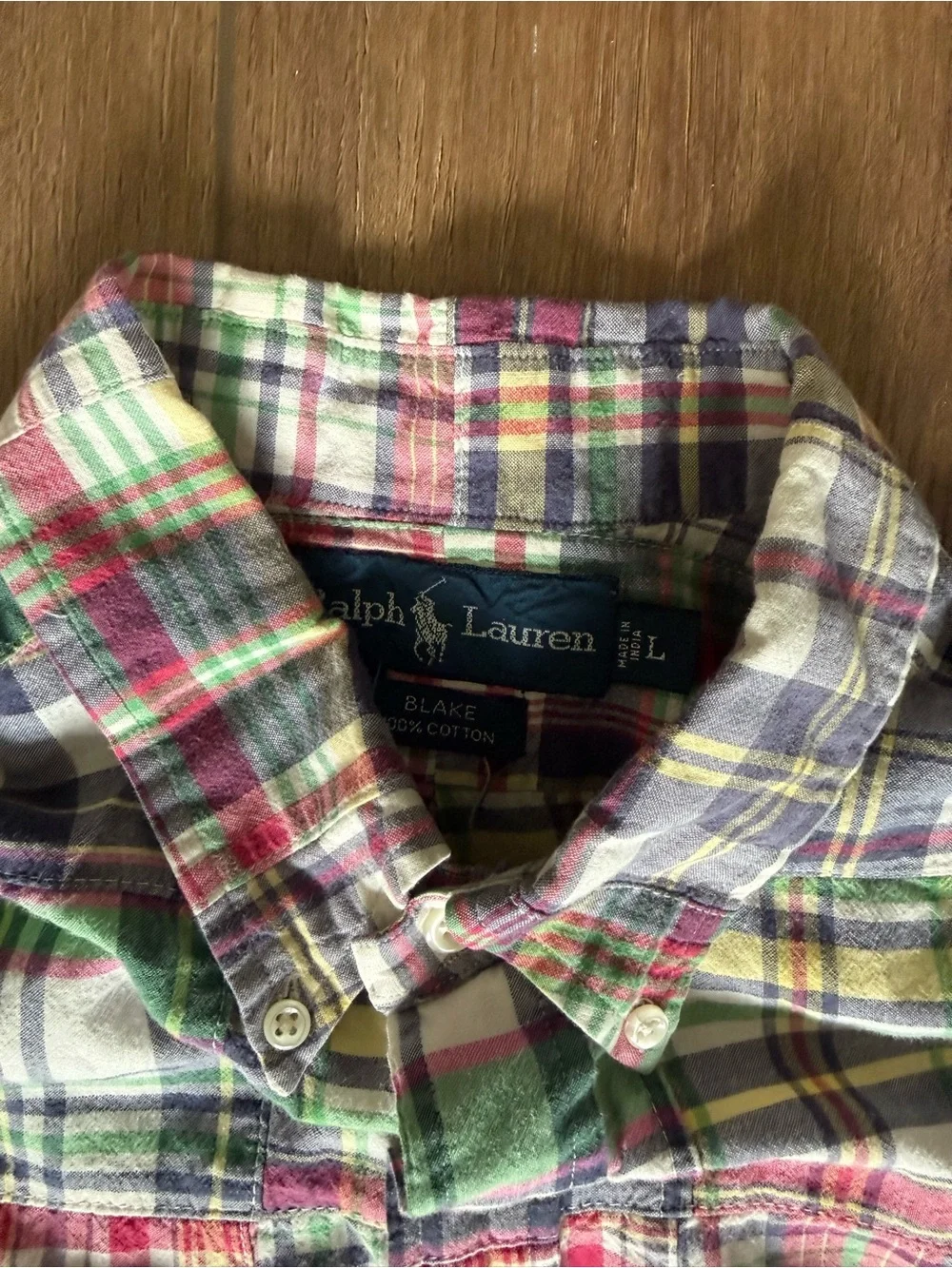 Polo Ralph Lauren VTG Button Up Mens Sz L Indian Madras BLAKE Patchwork